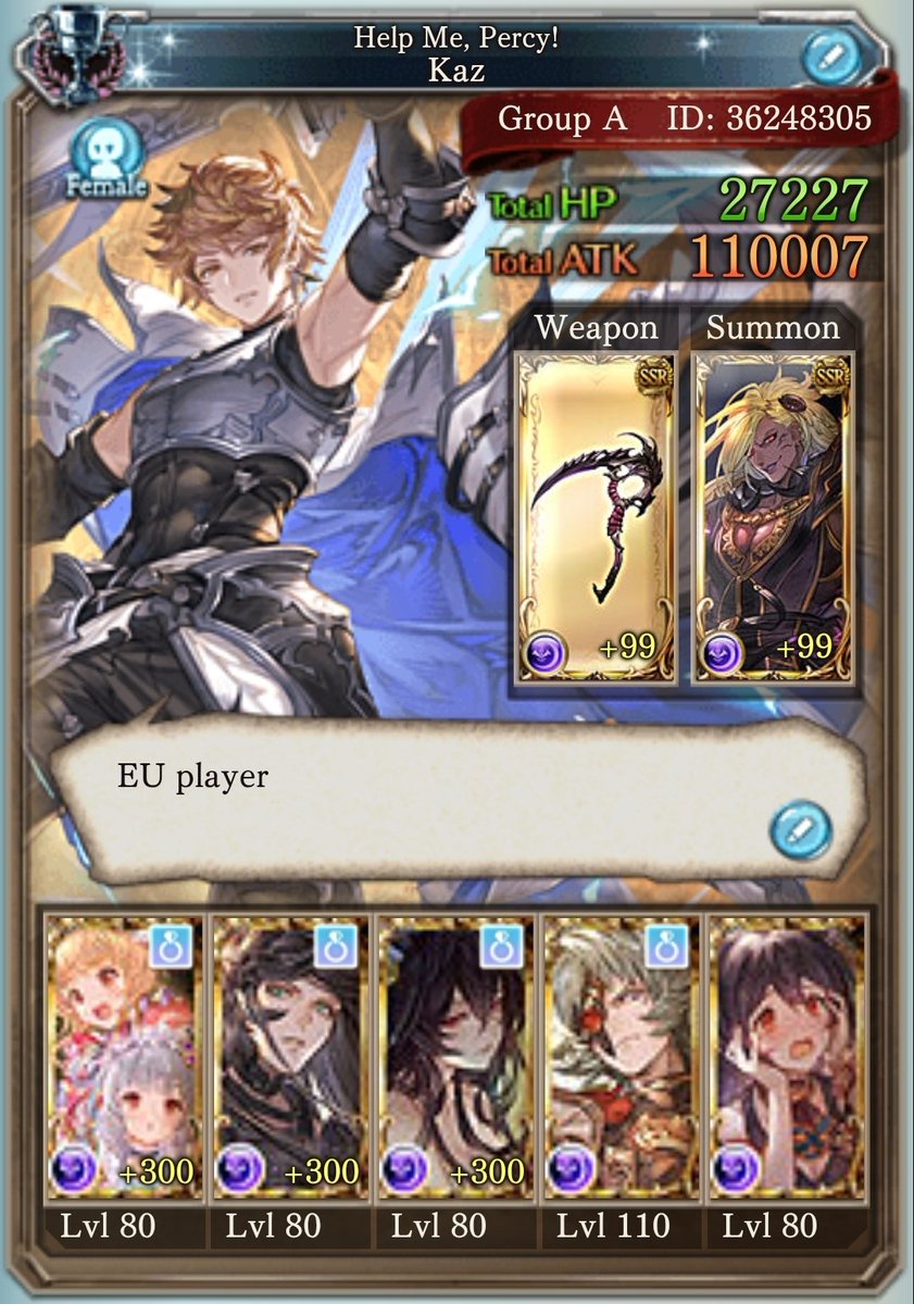 Name___Numbers's tweet image. I'm Kaz. Been playing GBF for a couple of years now. Primarily a primal fire player, don't let this fool you. Have been trying to branch out into other elements.
Let's be oomfs.