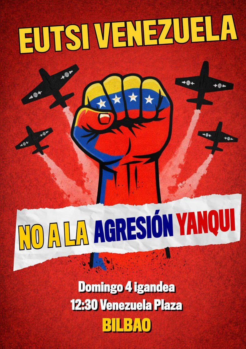 DEIALDIAK, niri iritsi zaizkidanak

NATO EZ Plataforma + <a href="/Askapena/">Askapena</a>: 18:00etan Donostian, Gasteizen Iruñean eta Bilbon

<a href="/EHKSozialista/">Euskal Herriko Kontseilu Sozialista</a>: 17:30etan Baionan; 19:00etan Donostian, Gasteizen, Iruñean eta Bilbon

<a href="/ernaigazte/">Ernai</a>: 19:30etan Gernikan

@ConsVENBilbao: BIHAR 12:30etan