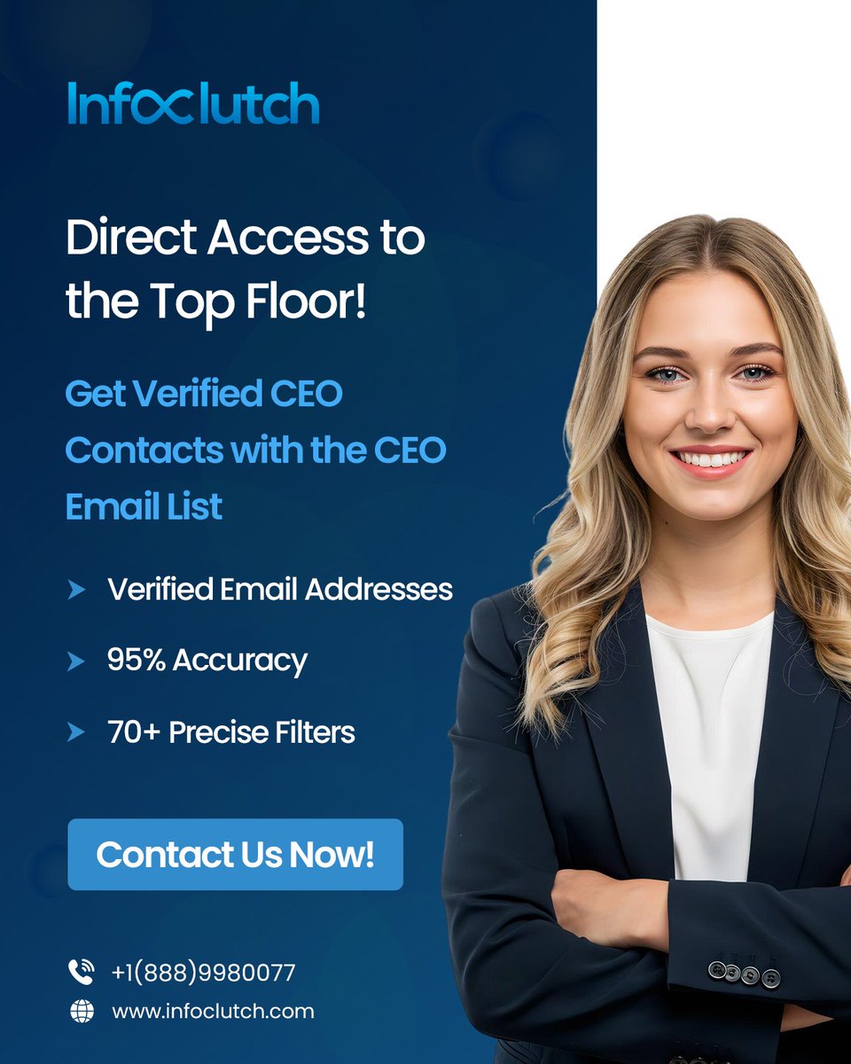 Stop wasting time on gatekeepers. Reach the decision-makers who actually sign the checks. Get 95% accurate, verified CEO contacts with InfoClutch. 

Hit your targets with precision: infoclutch.com/roleconnect/c-…

#CEOList #B2B #SalesTips #InfoClutch #2026Success