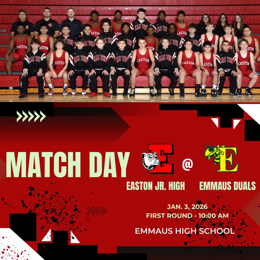 New year, new opportunities for us to compete. Best of luck to Coach Betts and our Jr. High team as they travel to the Emmaus Duals.