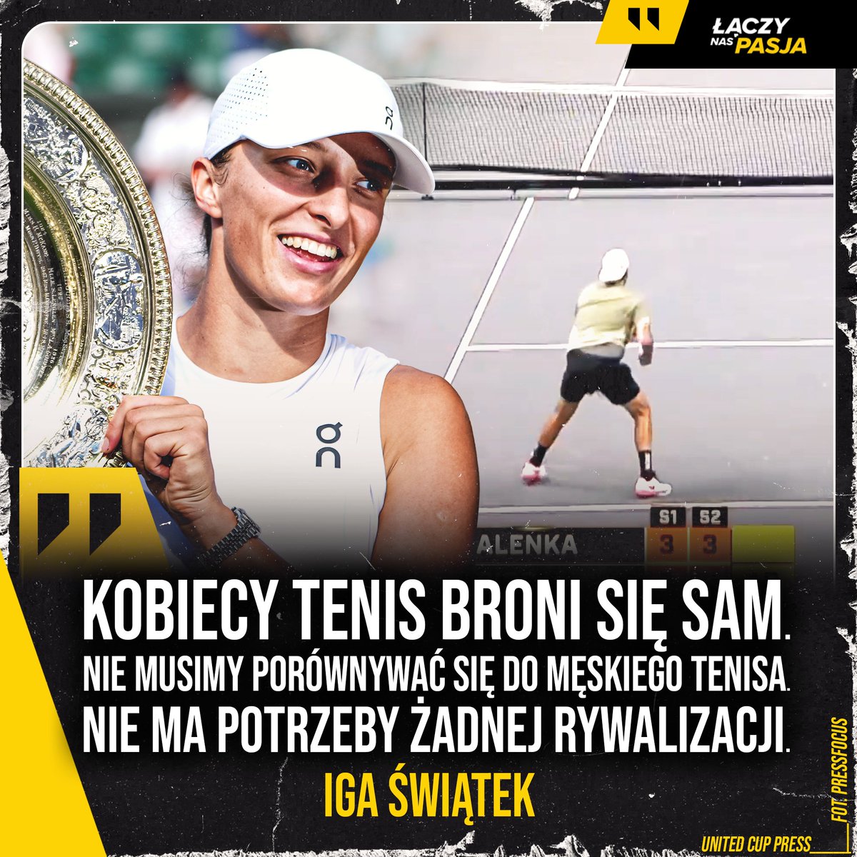 🎾 Mecz Sabalenka - Kyrgios, w którym tenisistka miała o 9% mniejszy kort, nie przyciągnął uwagi Igi Świątek.  

❌👀 "Nie oglądałam takich rzeczy. To była rozrywka, ale nie miało to nic wspólnego ze zmianami społecznymi czy ważnymi tematami"