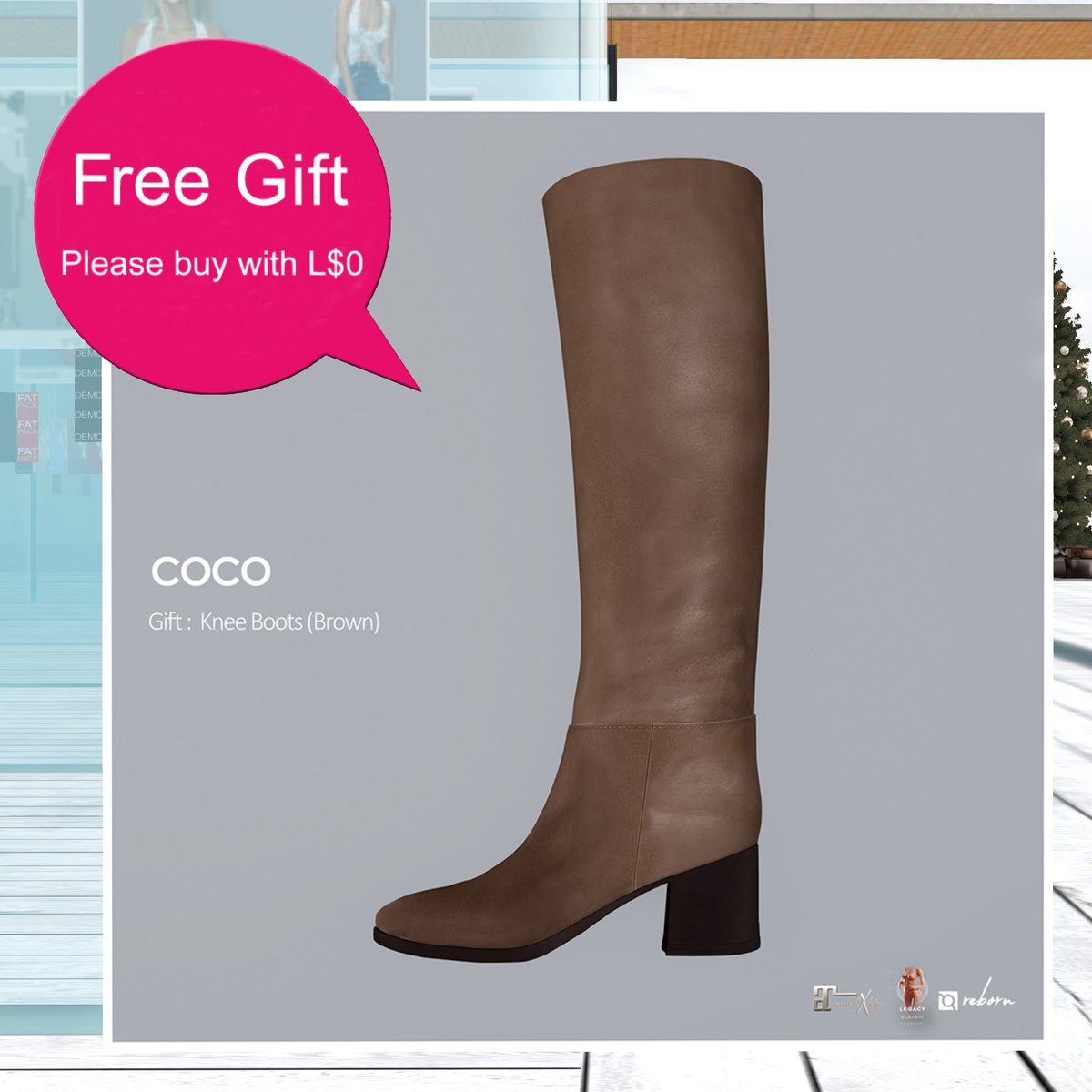 COCOがニーブーツをフリー(0L$)で配布開始。色はブラウンのみ。Legacy / Lara / Reborn対応。
maps.secondlife.com/secondlife/COC…