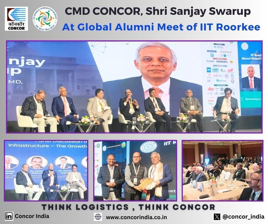 concor_india's tweet photo. CMD CONCOR, Shri Sanjay Swarup shared insights, at Global Alumni Meet of IIT Roorkee, on Infrastructure development by CONCOR in terms of pan India network of container terminals and new initiatives such as Shipping and end to end Logistics services . https://t.co/36Pkfje1Fi