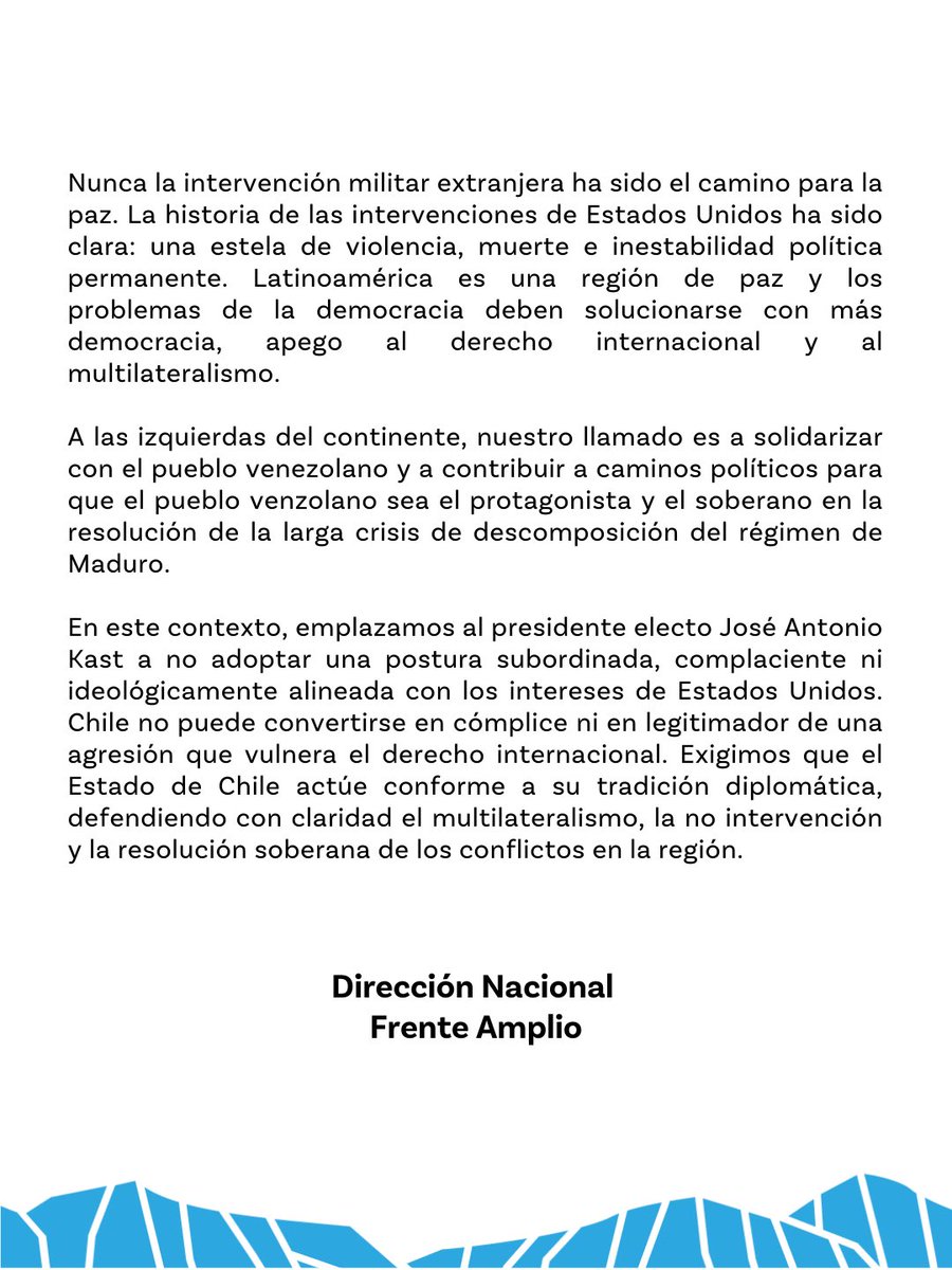 🔹Declaración ante la intervención militar de EEUU a Venezuela