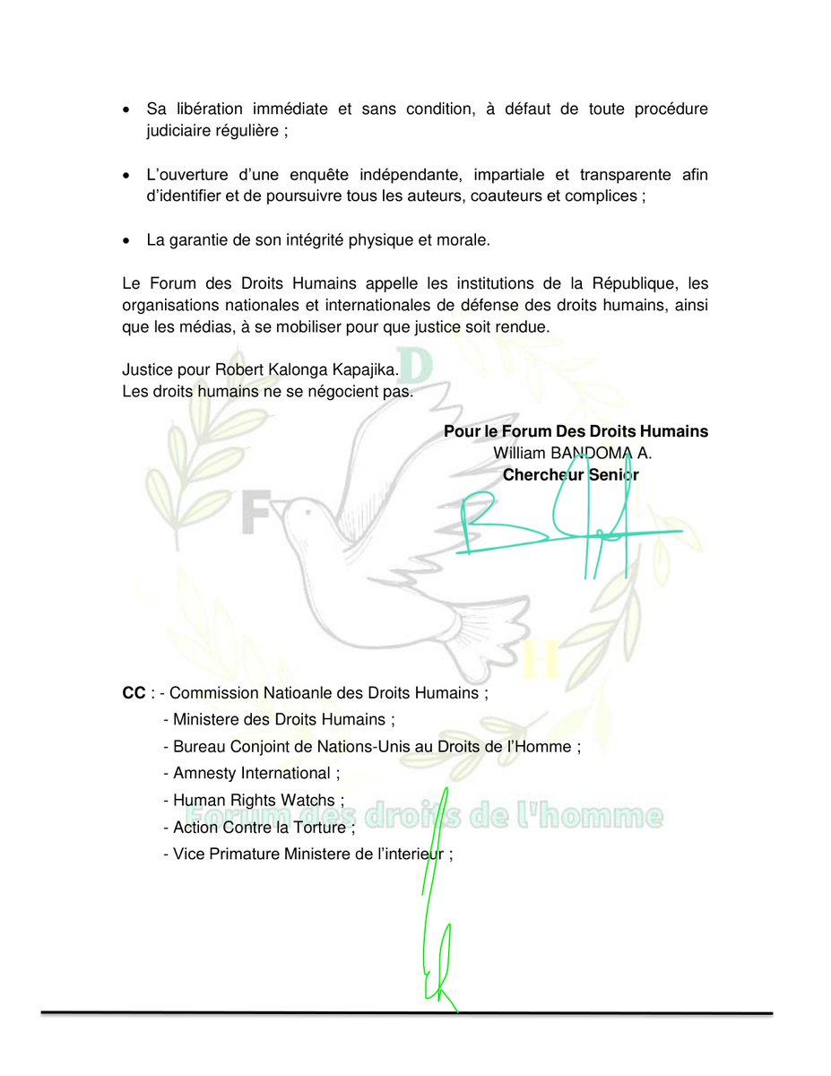 WilliamBandoma's tweet photo. Depuis le 26 Dec, un citoyen et père de famille à été enlevé et détenu arbitrairement par les (Conseil National de la Cyber Défense), organe de la @Presidence_RDC.
J’ai personnellement saisi le Président de la @rdc_cndh, le Repr. @MONUSCO Patrice Vahard, et @amnesty
#FreeRobert https://t.co/R83bIAuGbE