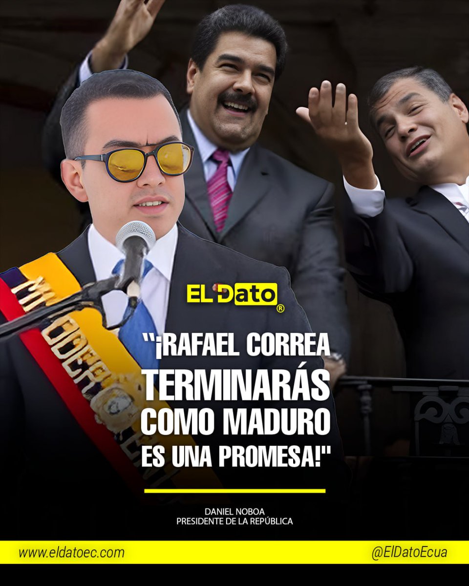 ElDatoEcua's tweet photo. #Urgente “¡RAFAEL CORREA TERMINARÁS COMO MADURO ES UNA PROMESA!"

El presidente Daniel Noboa lanzó una dura respuesta contra el  Rafael Correa, a quien acusó de haber permitido el avance del narcotráfico en el país y de evadir la justicia desde el exterior. Noboa afirmó que, a diferencia de quienes huyeron, él ha puesto su vida al servicio del Ecuador para enfrentar los problemas de frente.

El Jefe de Estado enumeró graves señalamientos contra el correísmo, entre ellos persecución a su familia, ataques a periodistas, muertes de miembros de las Fuerzas Armadas, presunto financiamiento ilícito y la entrega de territorios. Además, advirtió que presentará pruebas sobre supuestas alianzas entre actores políticos y económicos para perjudicar al país.

“Yo doy la cara por el Ecuador. Tú huiste. La gente no olvida y el país ya no te necesita ni te quiere”, sentenció Noboa, asegurando que Correa será el próximo en caer tras la captura de Maduro.

@ElDatoEcua👈

#ElDato #Ecuador #Noboa #Correa