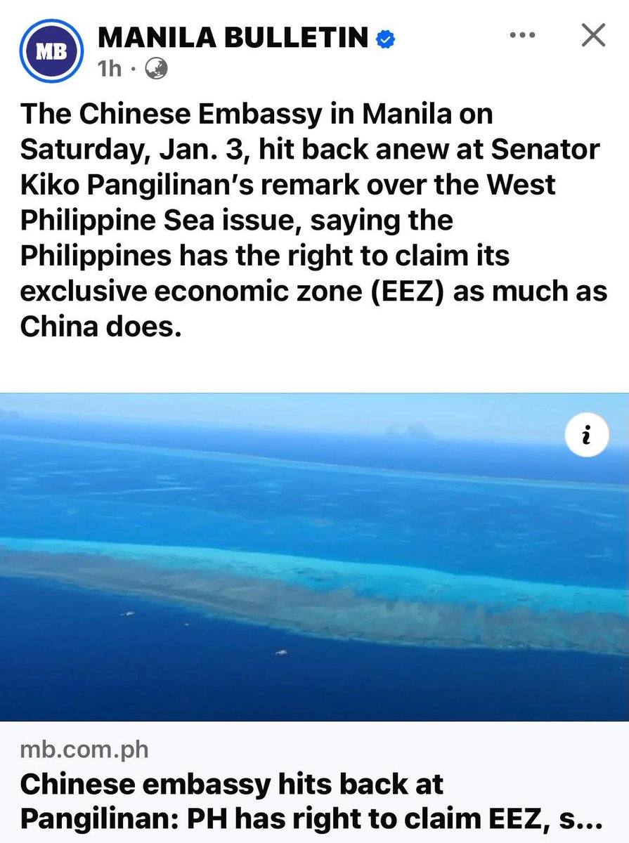 kikopangilinan's tweet image. Thank you China Embassy for admitting the Philippines does have a rightful claim. Yes we do. No, you do not.

Why? The legal claim of the Philippines has been upheld by the International Tribunal in Hague. Your bogus claim, rejected by the Tribunal, is based solely on your…