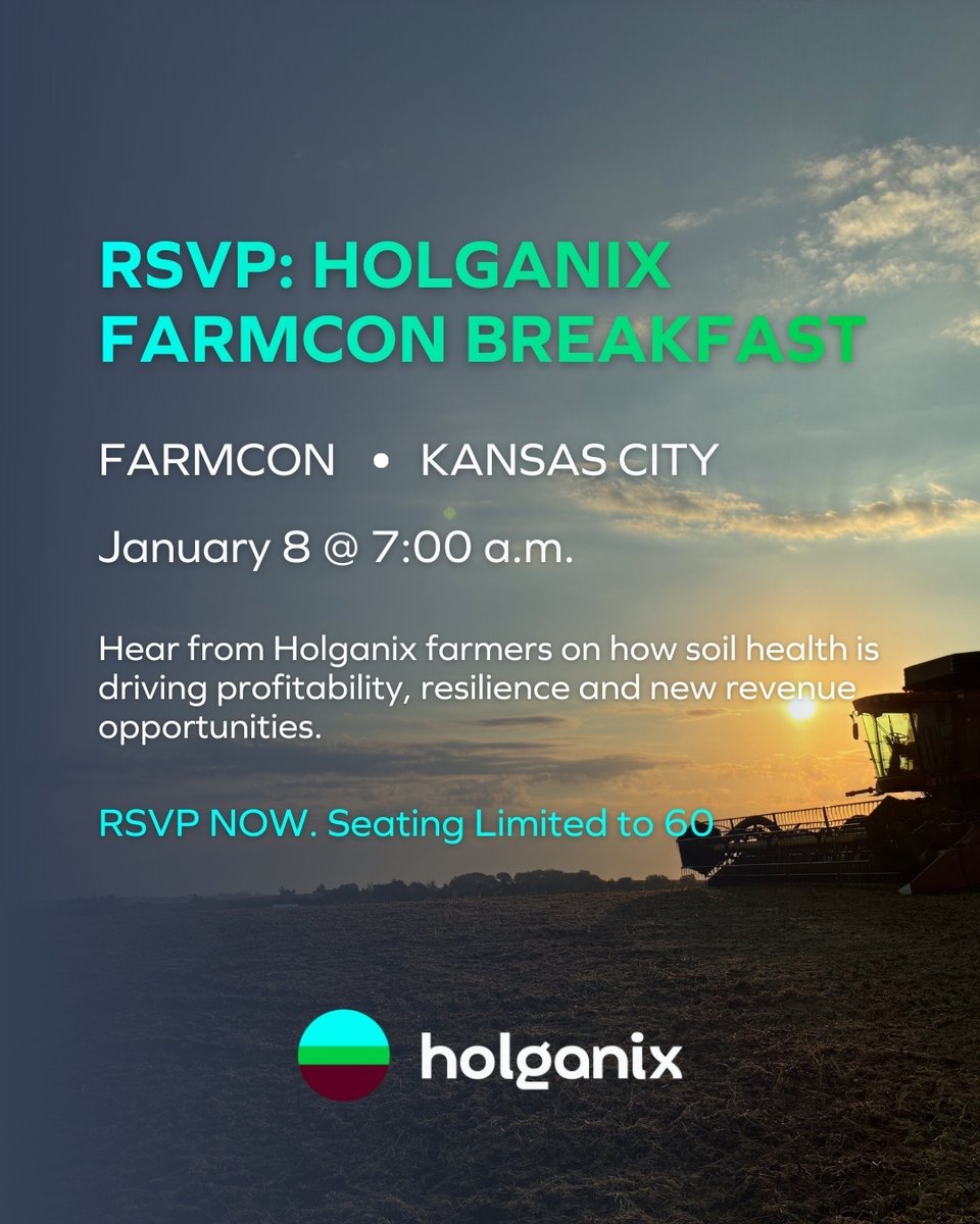 Breakfast Breakout with Holganix | FARMCON ☕ 

Join us for a private breakfast on January 8 at 7:00 a.m. Hear directly from farmers using soil health practices to improve profitability, resilience, and long-term success.

🔗 Register here: hubs.li/Q03Z4mg90