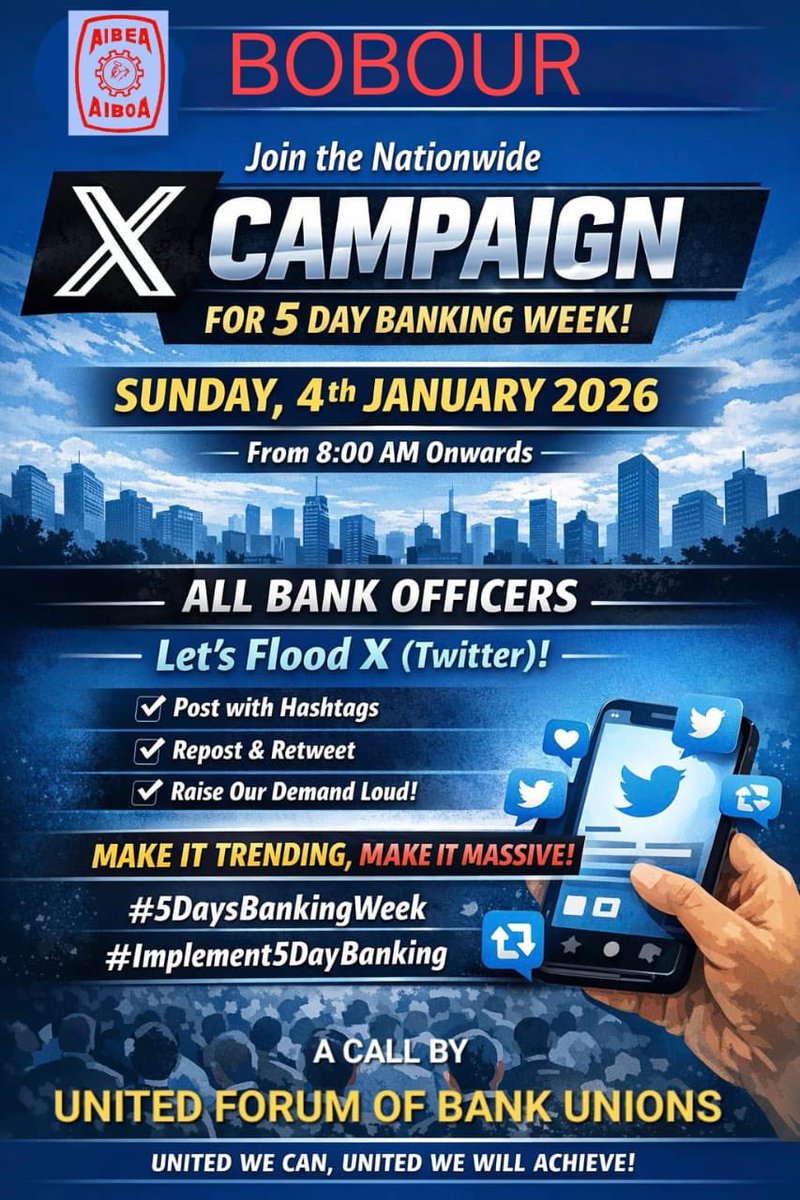 BOBOUR_AIBOA's tweet photo. Our Demand: Introduce 5 Days Banking
#BOBOU 
#UFBU
#5DaysBanking
@KagParam https://t.co/BqfxFHxI01