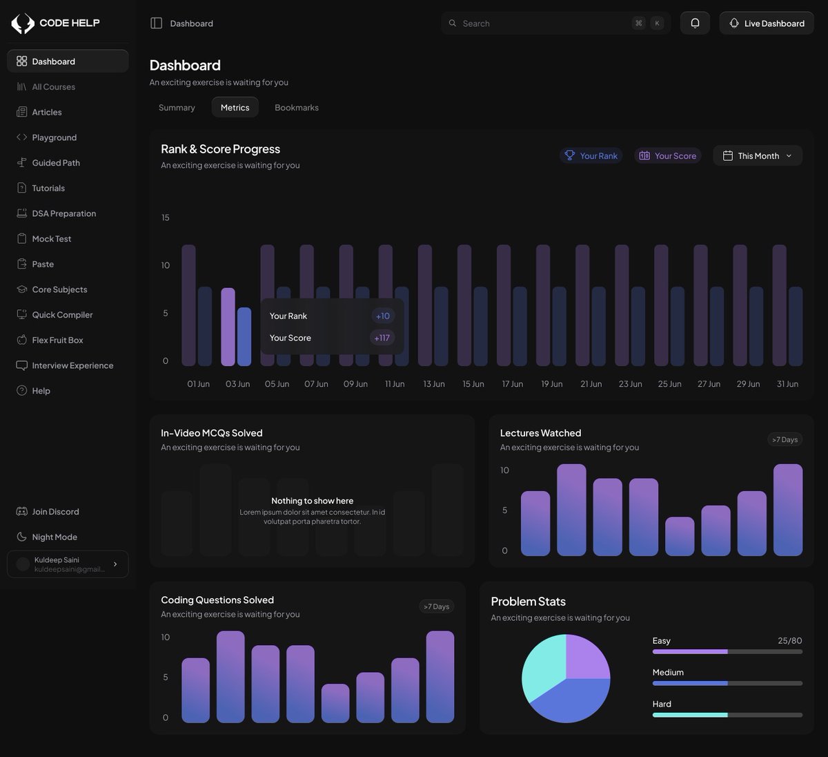 CodeHelp4U's tweet photo. a sneak peak at the new codehelp dashboard, a lot of new things in the pipeline

we have revamped the whole platform , launching it very soon https://t.co/skywfbc7pv
