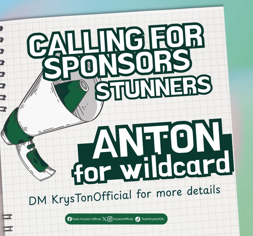 krystonofficial's tweet photo. LOOKING FOR SPONSORS! 💥  

We are reaching out to generous hearts who is willing to stand behind Anton as he fights for his spot in the Wildcard Round of #PBBCollab2point0. 🌟

Your support—big or small—can make a huge difference in Anton’s journey. Every contribution fuels his chance to shine brighter and continue inspiring us all. 

Each 💸 counts, and together we can help Anton reach new heights.  
If you’re interested in becoming part of this mission, please don’t hesitate to message us anytime.  

Let’s rally behind Anton and show him the power of our united support! 💚🩵

#AntonVinzon | #KRYSTON