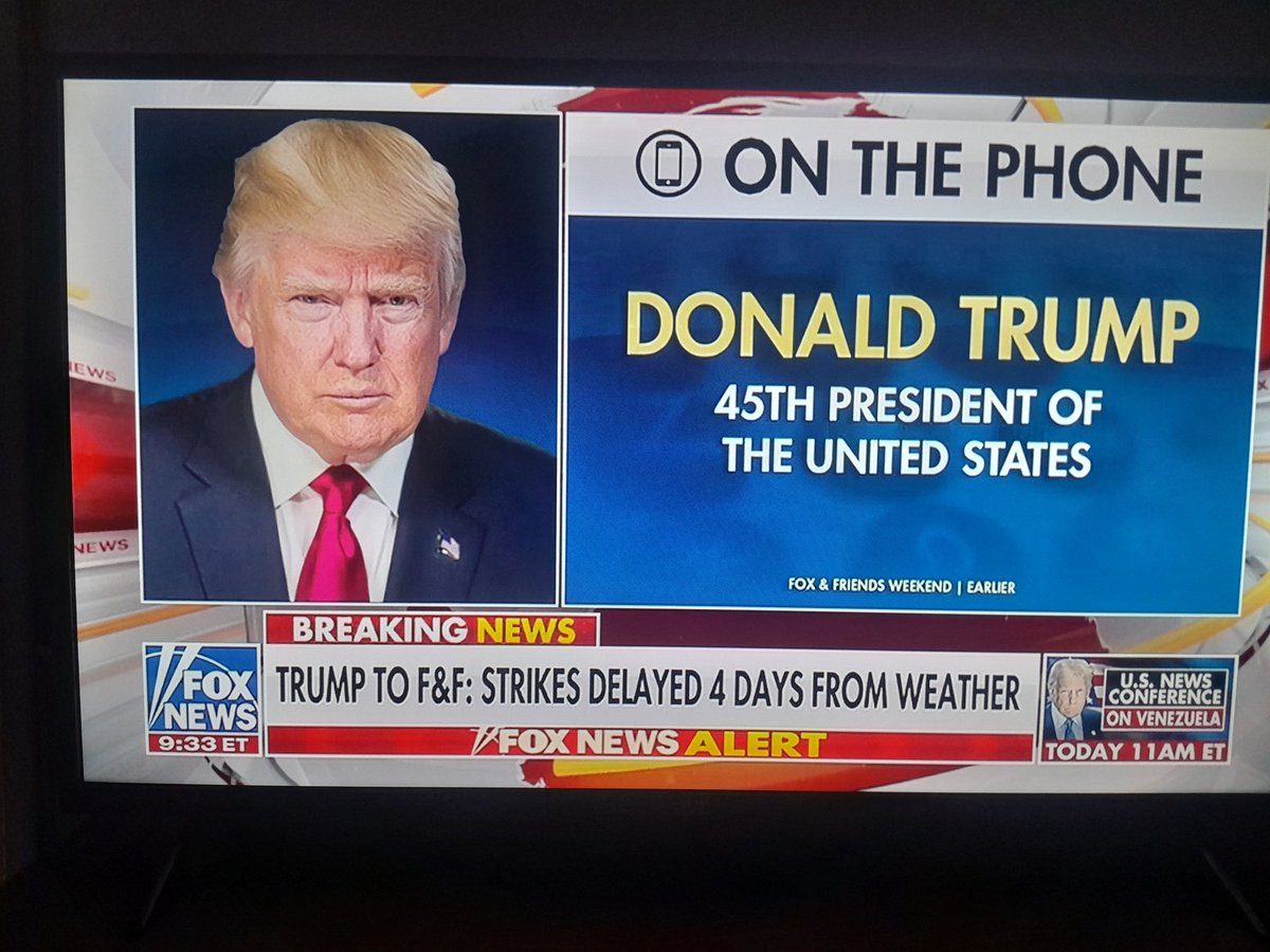 vavi90's tweet photo. Declaraciones de Trump en Fox News: 

"Los ataques se retrasaron 4 días por el clima". 

"Nadie murió, no se perdieron aeronaves, pocos daños". 

"EE. UU. estaba preparado para una segunda oleada de ataques en Venezuela". 

"Localizamos a Maduro en una fortaleza". https://t.co/MTmCkq2xuY