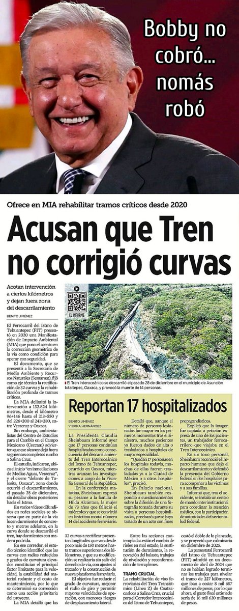 Melissa_Bely's tweet image. ¡ Que poca MDRE !

Mientras el mundo festeja la caída del dictador Nicolás Maduro en Venezuela.

En México se descubre que AMLO y su hijo Bobby son los responsables del descarrilamiento del Tren Interoceánico.

¡ Ya sabían que había peligro y NO corrigieron las vías !

Todo…