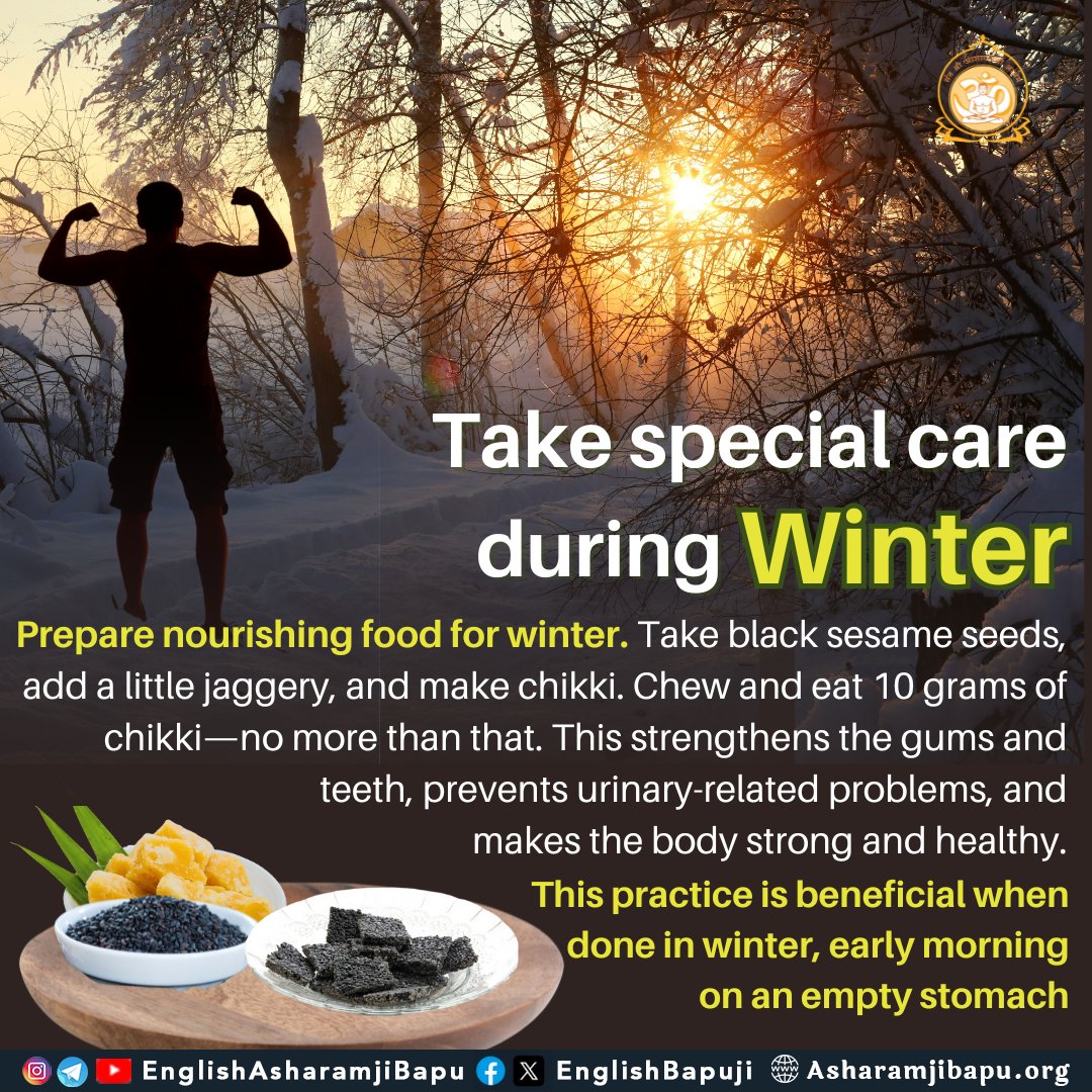 EnglishBapuji's tweet photo. Take special care during winter :
#SantShriAsharamjiBapu
#SantShriAsharamjiAshram
#WinterWellness
#WinterCare
#WinterVibes
#BlackSesameChikki
#TilGudChikki
#SesameJaggeryBrittle
#HomemadeChikki
#BodyStrengthening
#SesamePower
#JaggeryBenefits https://t.co/IypV0kj1zp