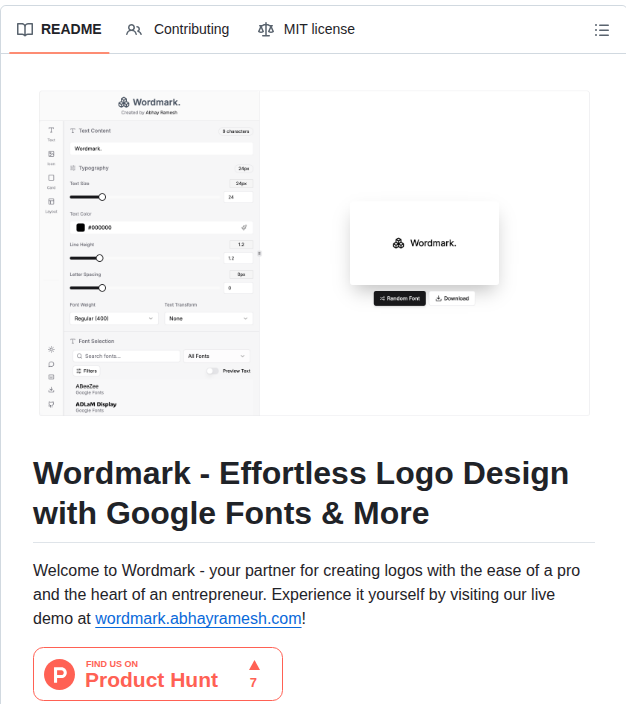 Logo creator with Google Fonts and icon integration https://github.com/abhay-ramesh/Wordmark/