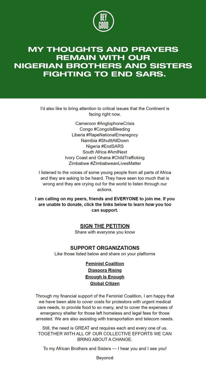 ourhermitage's tweet image. #Reminder

Beyoncé in the year 2020, was the FIRST artist to speak out against the genocide and atrocities in Congo, Cameroon, Nigeria, Namibia, South Africa, Ivory Coast, Ghana and Zimbabwe

She funded several NGO’s and has since made several donations to help different causes…