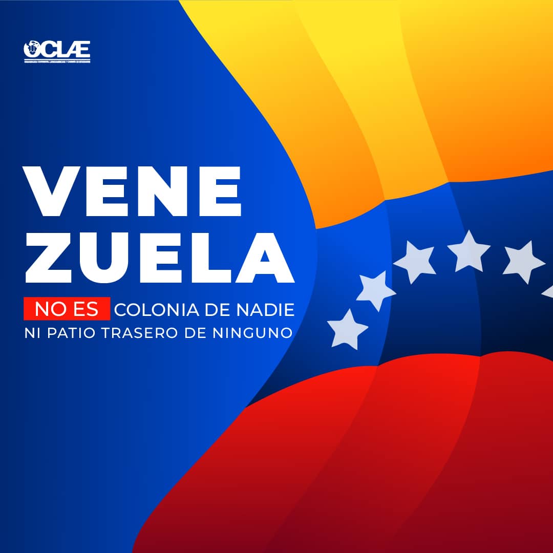¡Venezuela no es colonia de nadie! 🇻🇪
Nos pronunciamos en contra de la intervención del gobierno de Estados Unidos en Venezuela, la patria se respeta ✊🏽

#OCLAE #Venezuela
