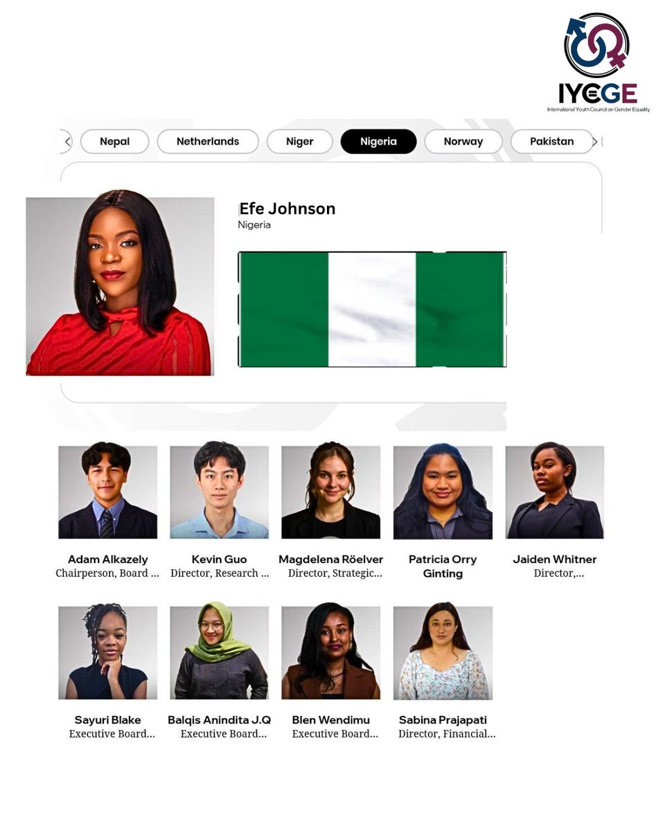 I’m glad to be appointed as Nigeria’s Ambassador for Gender Equality by the International Youth Council on Gender Equality.

I will serve as a diplomat and leader, contributing to diplomatic efforts and representing my country in global policy discussuons and events. 🇳🇬