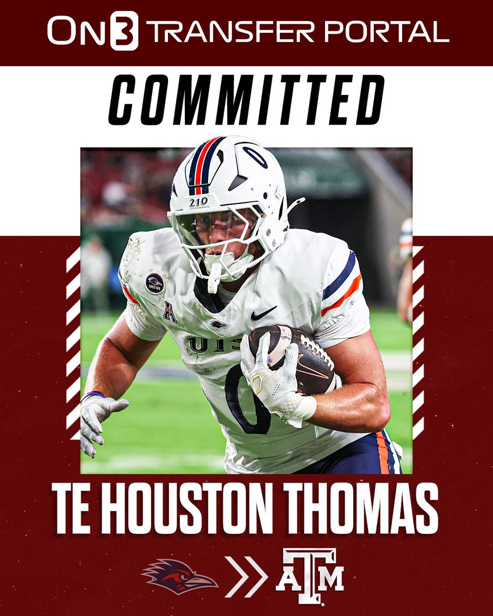 BREAKING: UTSA transfer TE Houston Thomas has committed to Texas A&amp;M, <a href="/Hayesfawcett3/">Hayes Fawcett</a> and <a href="/PeteNakos/">Pete Nakos</a> report. 

on3.com/college/texas-…