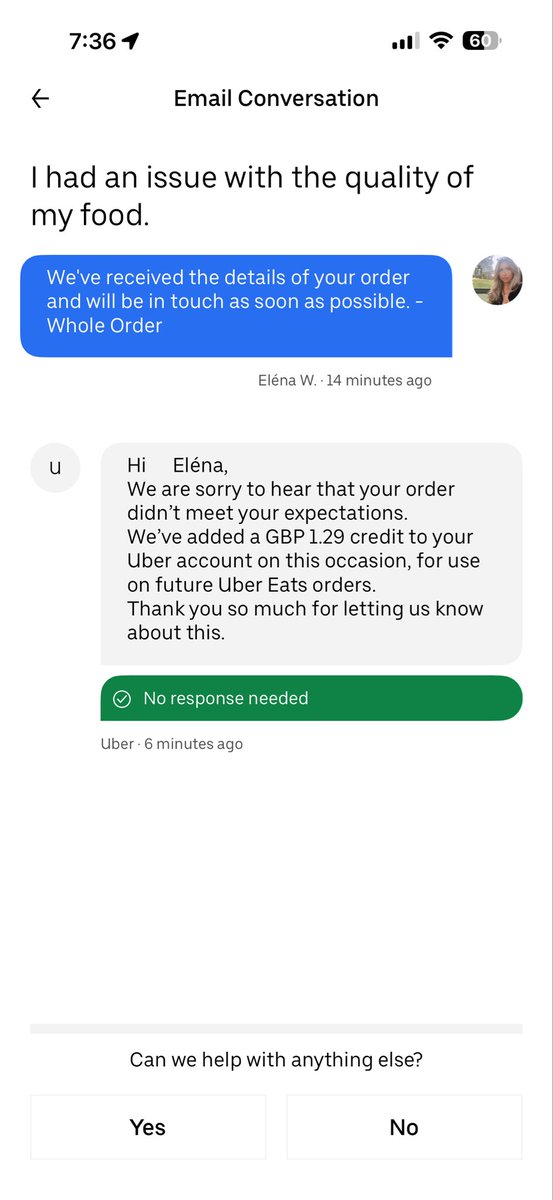 what am I supposed to do with £1.29?! 😂 <a href="/Uber_Support/">Uber Support</a> I had to microwave my whole order because the delivery driver took too long!