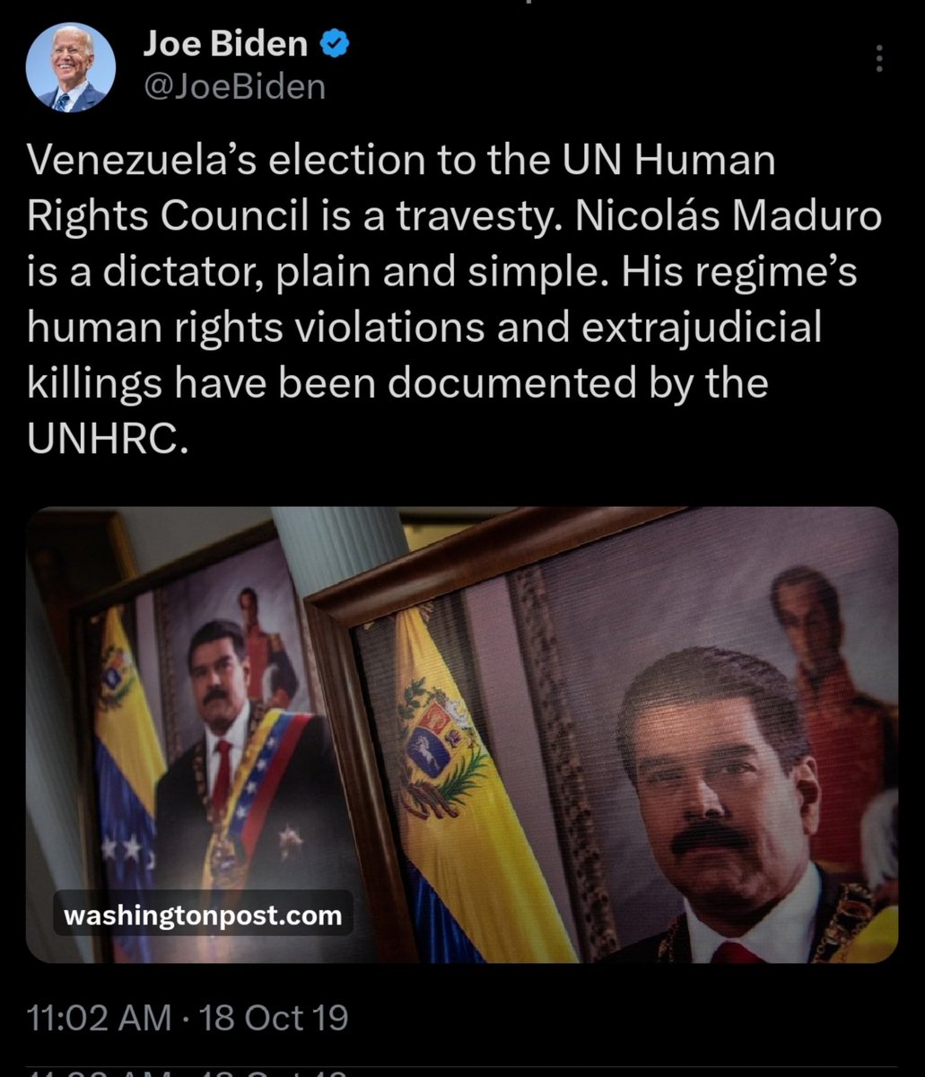 Sassafrass_84's tweet image. The democrats got their marching orders. 

Do y'all remember when Joe Biden tweeted out how Nicolás Maduro is a dictator plain and simple. Read the rest. 

What happened from this tweet until today when President Trump dealt with him? 

Y'all are full of 💩.

Hypocrites.
