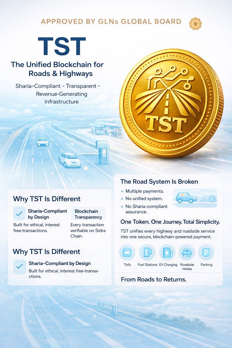 TST is redefining road infrastructure with Sharia-compliant, transparent, and blockchain-powered payments. 
#Sidrachain #TST
#SidraFamily
👇👇👇
sidrastart.com/project/f74e04…