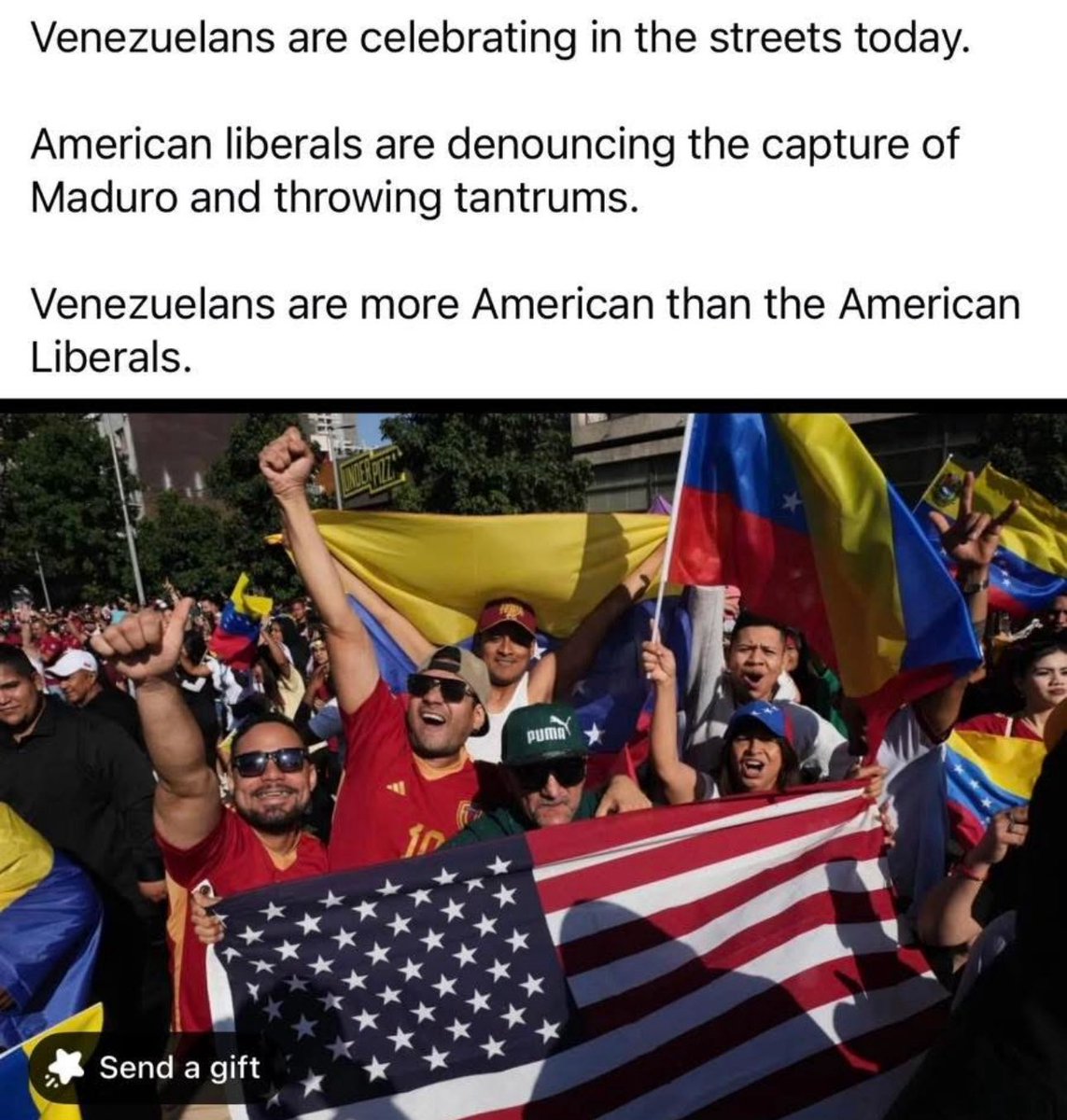GayRepublicSwag's tweet image. I hope US Venezuelans remember that when Trump freed Venezuela the Democrats were angry about it.

In your time of joy, Democrats were not happy for you. They were angry.