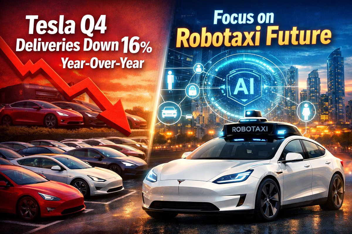fincoriasignals's tweet image. #Tesla's Q4 vehicle deliveries declined 16% year-over-year, but analysts are focusing on the company's robotaxi plans as a potential growth driver. 

Read more &amp;gt;&amp;gt; fincoria.com/news/b03c6058-…
 #tesla #MarketNews #stocks #aisignal Follow via @fincoriasignals