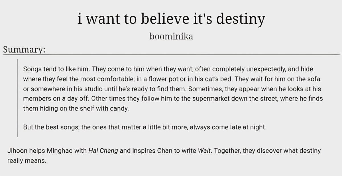 boominika's tweet image. i want to believe it's destiny 

🌊 minghao/chan/jihoon 
🌊 18k, completed, m
🌊 idolverse, canon, getting together, three povs, one big ocean metaphor 
🌊 for @svtpolyfest

link below!