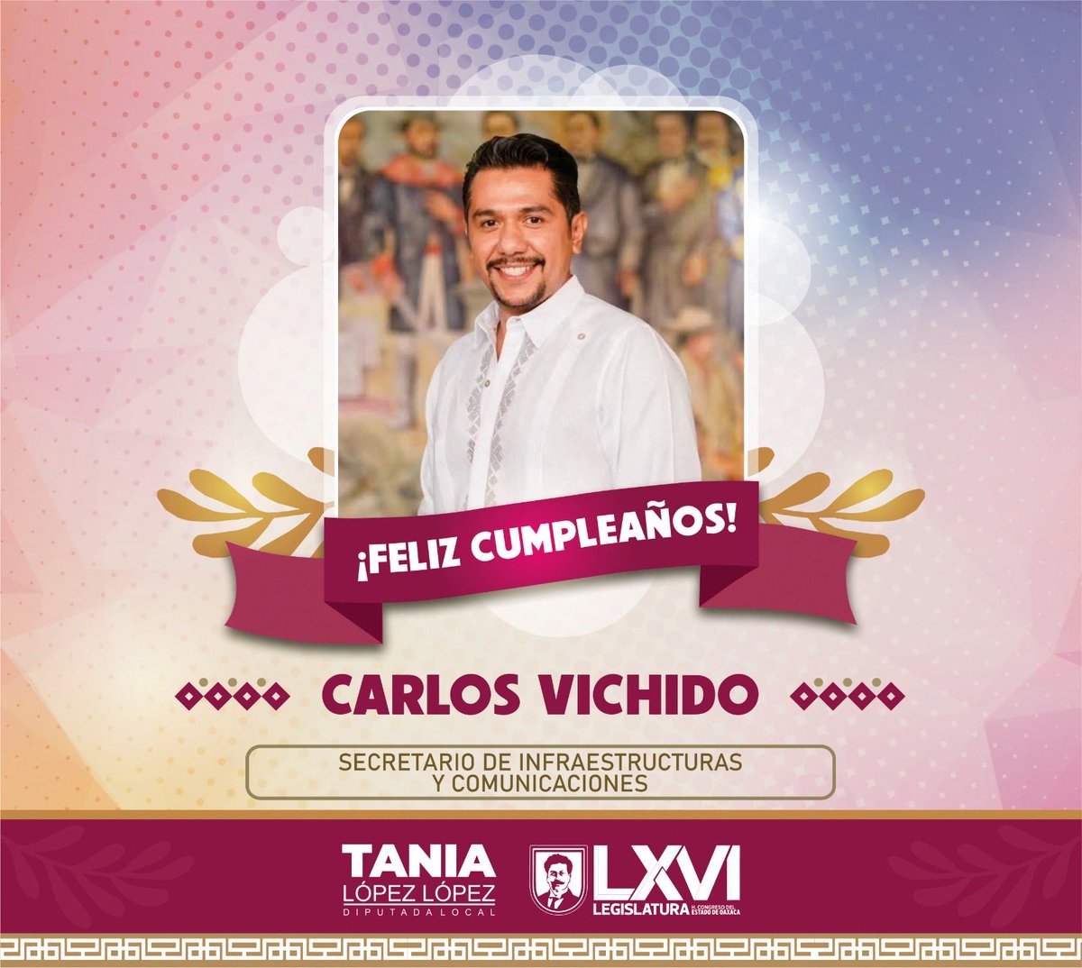 🎉 ¡Feliz cumpleaños! 🎂 Estimado <a href="/C_Vichido/">Carlos Vichido</a>, Secretario de Infraestructuras y Comunicaciones, recibe mis mejores deseos de salud, bienestar y éxito en cada proyecto que emprendas. Que este nuevo año venga lleno de satisfacciones personales y profesionales.✨🎊