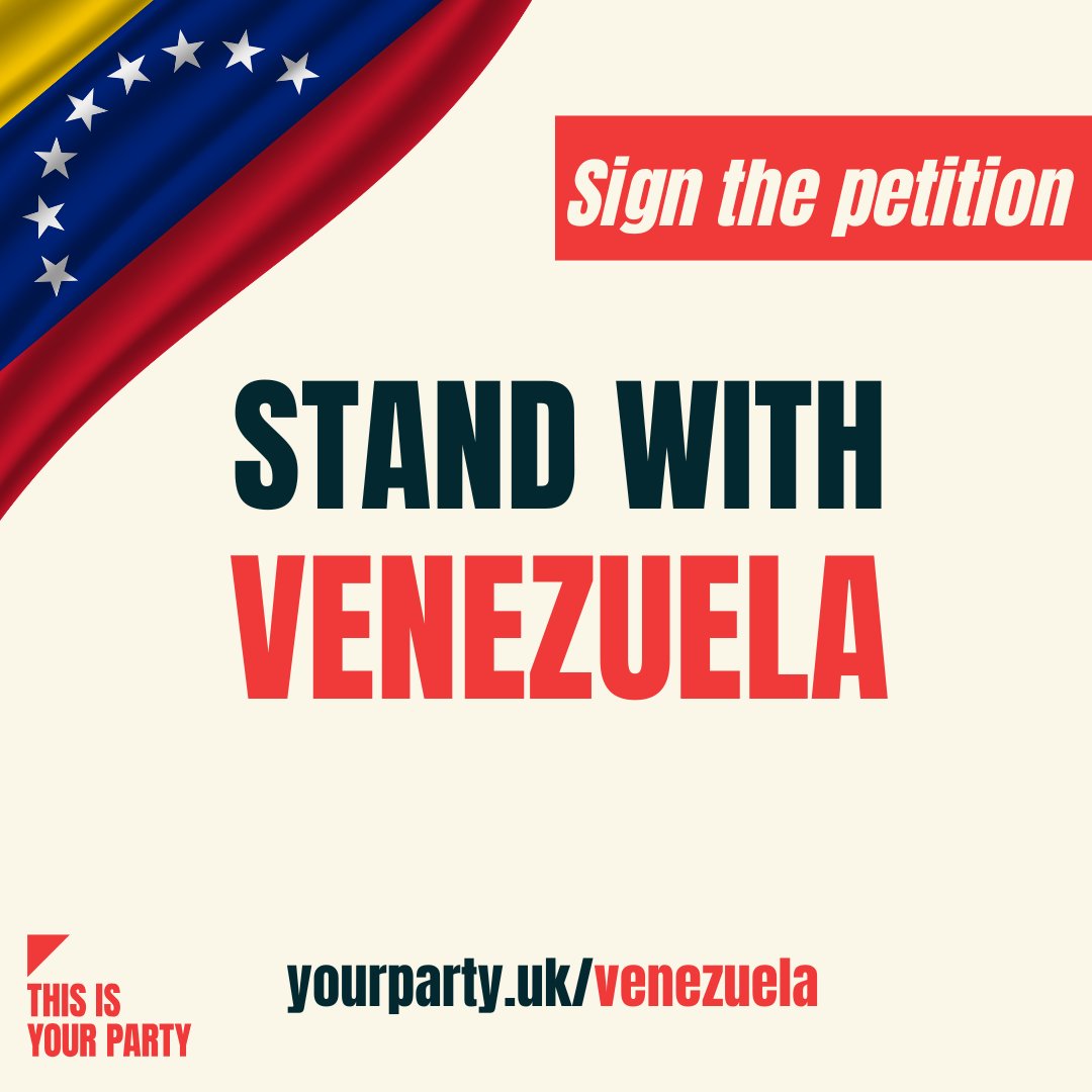STAND WITH VENEZUELA 🇻🇪

Attacking a sovereign nation, kidnapping its President and demanding its oil: the United States' actions are indefensible.

✍️ Sign and share our petition demanding Keir Starmer condemns Trump's coup.

Link in next tweet.