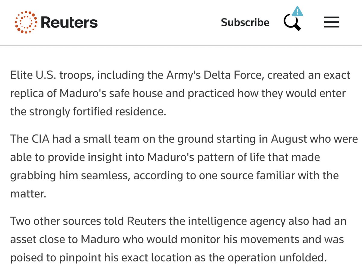 RyanSaavedra's tweet image. 🚨 The U.S. Army's Delta Force built an exact replica of Nicolas Maduro's safe house and repeatedly practiced how they would execute the raid

The CIA had an asset in Maduro's inner circle who monitored his movements and gave him up