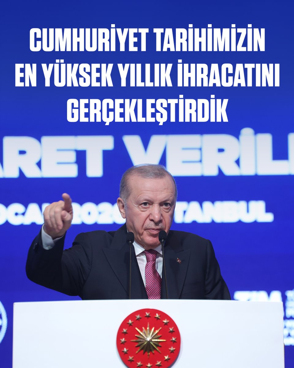 2025 yılı mal ihracatımız, önceki yıla kıyasla %4,5 artarak 273,4 milyar dolara ulaştı.

Böylece cumhuriyet tarihimizin en yüksek yıllık ihracatını gerçekleştirdik.