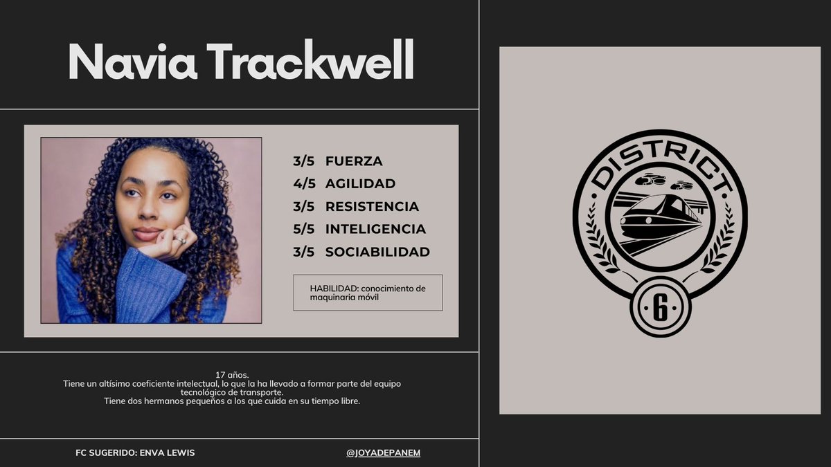 JOYADEPANEM's tweet image. Tributo femenino del Distrito 6 
Navia Trackwell (Enva Lewis)
