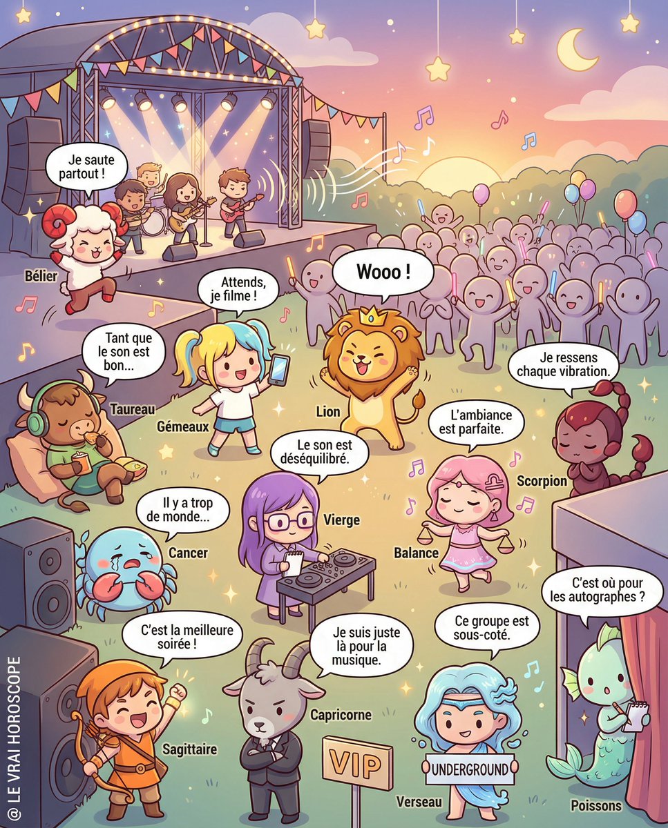 LeVraiHoroscope's tweet photo. Les signes du zodiaque lors d'un concert 🎸 (#Astrologie #Zodiaque) https://t.co/beUODpfg5w