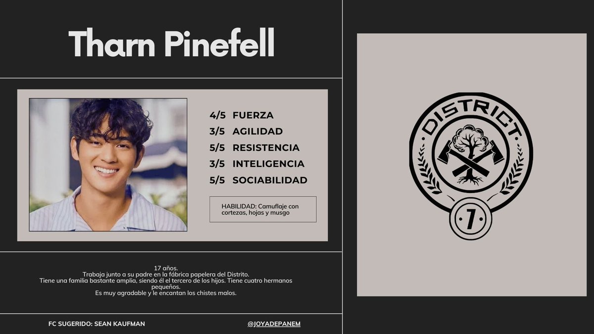 JOYADEPANEM's tweet image. Tributo masculino del Distrito 7 
Tharn Pinefell (Sean Kaufman)