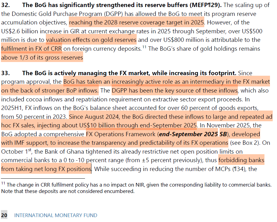 Bank of Ghana Reaches its 2028 reserves target in 2025
Below is one of the things the IMF said in the 5th ECF Review [published 17 Dec 2025] about <a href="/thebankofghana/">Bank of Ghana</a>'s strengthening of reserve buffers vis-a-vis the Domestic Gold Purchase Program (DGPP) and the need to build buffers