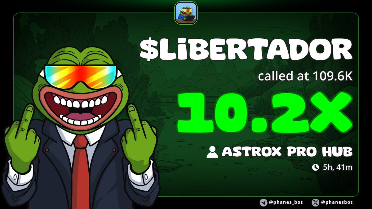 $Libertador - 10X Play just cooked 📈

⛓️Chain: SOL 

Our Entry: 116K —> 1.27M ATH ⬆️

🥇1st $Libertador scanned at:
t.me/AstroX_Onchain…

pQdcPrjqcakGH5MmdxqRgGegmiLd9wYyxDeTxmMbonk