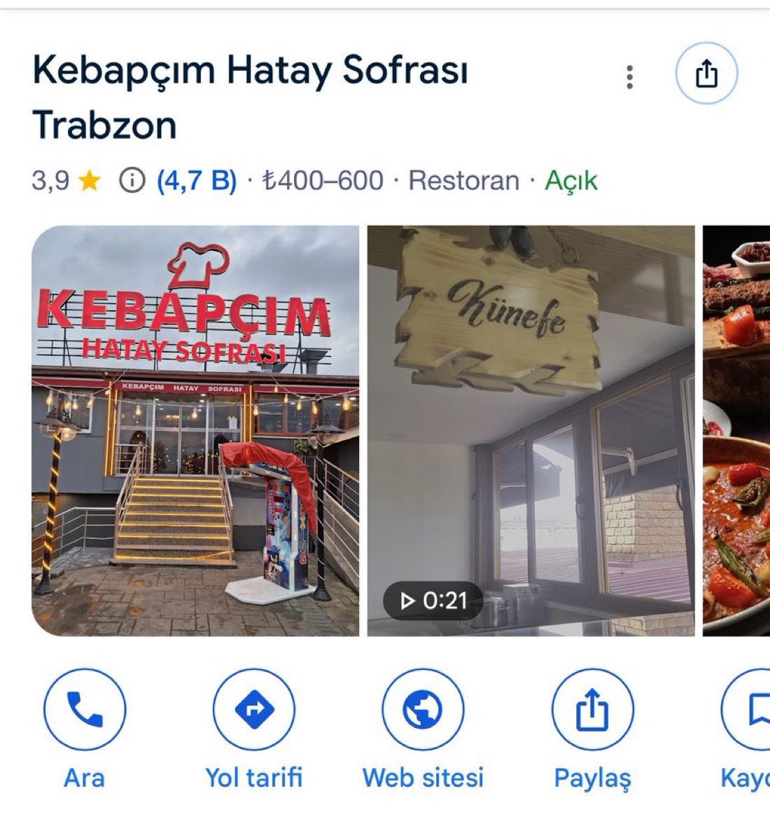 Kebapçım Hatay Sofrası’nın Google puanı 3.9’a düştü.
