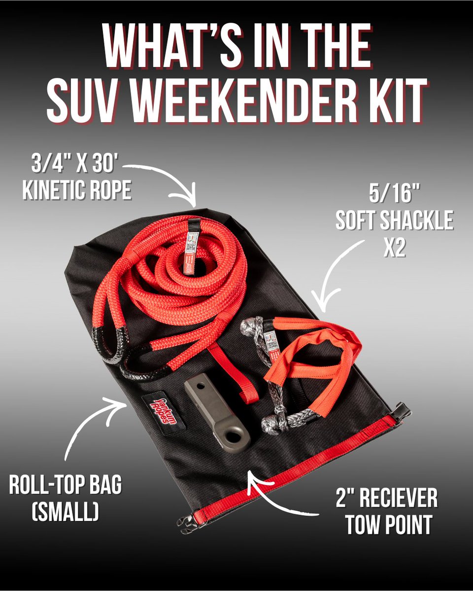 YankumRopes's tweet image. Your glovebox isn’t cutting it.

The SUV Offroad Weekender Kit covers the basics: kinetic rope for smooth pulls, soft shackles to ditch the metal, a solid hitch point, and a bag that keeps it all together.

Prepared feels good.

#YankumRopes #OffRoadRecovery #madeinusa