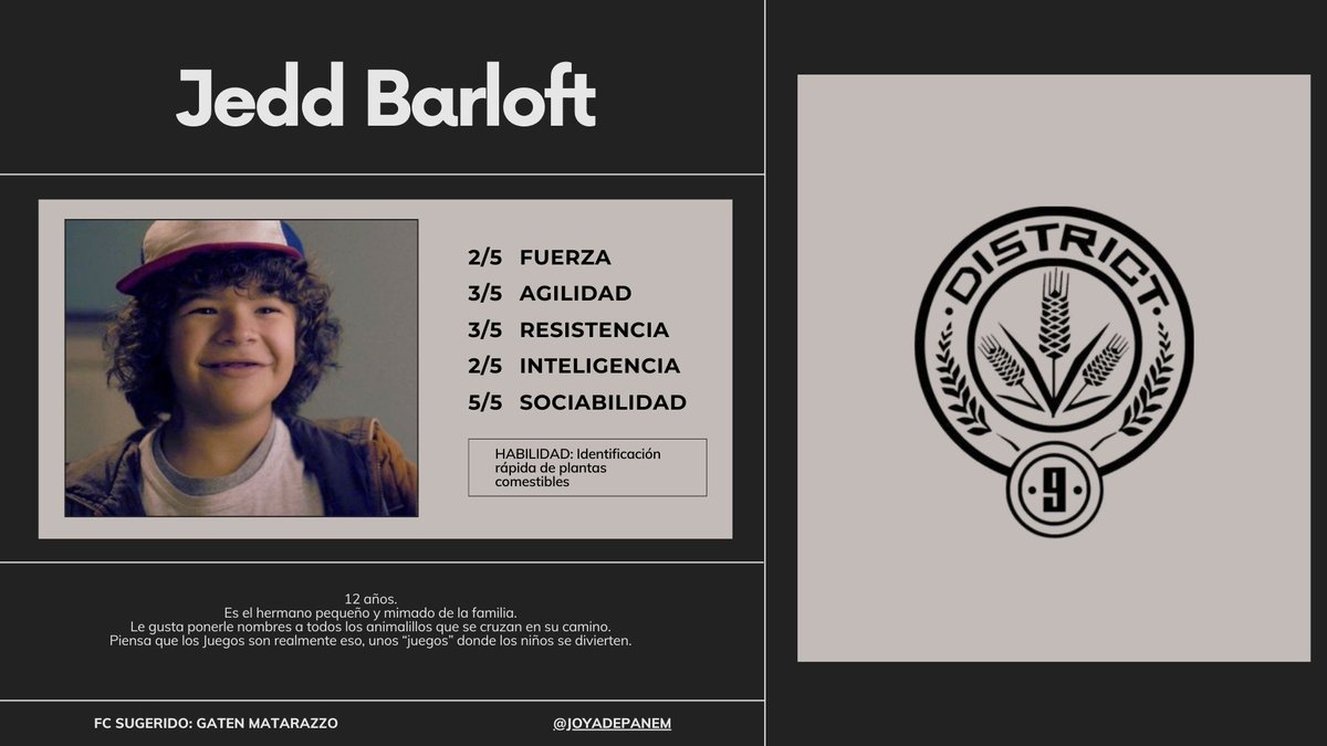 JOYADEPANEM's tweet image. Tributo masculino del Distrito 9 
Jedd Barloft (Gaten Matarazzo)