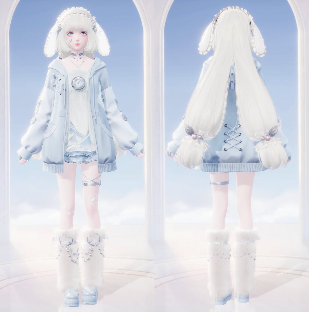 she couldve been so cinnamoroll coded but infold wont allow us to have white dyes on 3 star outfits ૮๑ˊ ꒳ ˋ๑ა