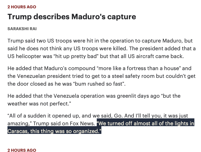 Flexing them SCADA / ICS intrusions, and exploits I see: “We turned off almost all of the lights in Caracas, this thing was so organized.” thehill.com/homenews/56707…