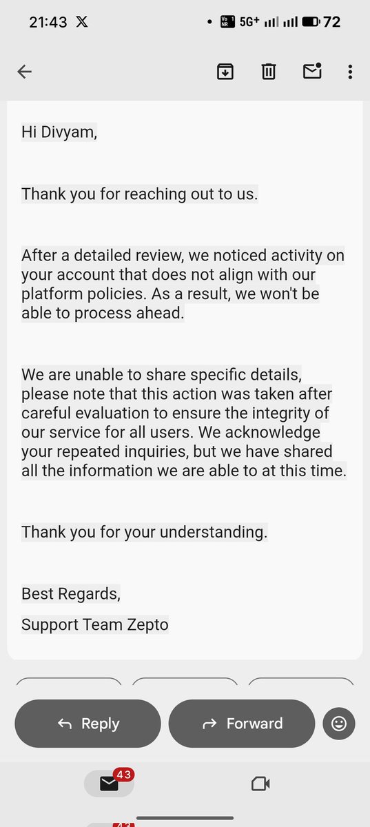 Divyam_99's tweet photo. @ZeptoNow For Order HOKGAMBP13113, I ordered 1kg but received 400g.
Both the executive and support team denied the issue citing “system shows this only,” despite order history showing otherwise.
Is denial the solution for incorrect deliveries? https://t.co/rMex8qogv7