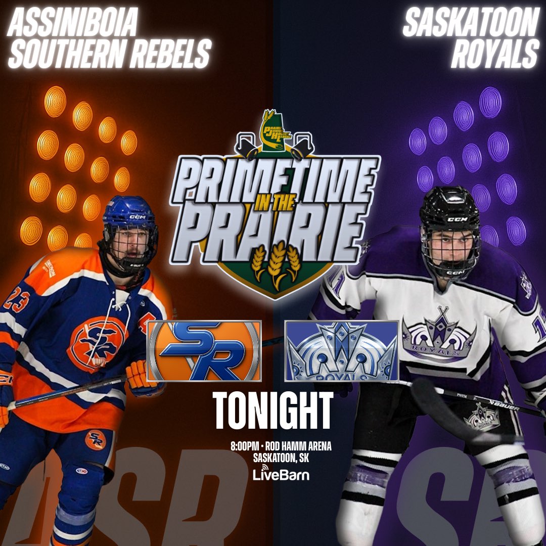 The Saskatoon #Royals open 2026 at home as they take on the Assiniboia #SouthernRebels TONIGHT at 8pm on #PrimetimeInThePrairie!

Follow along for scores and news!