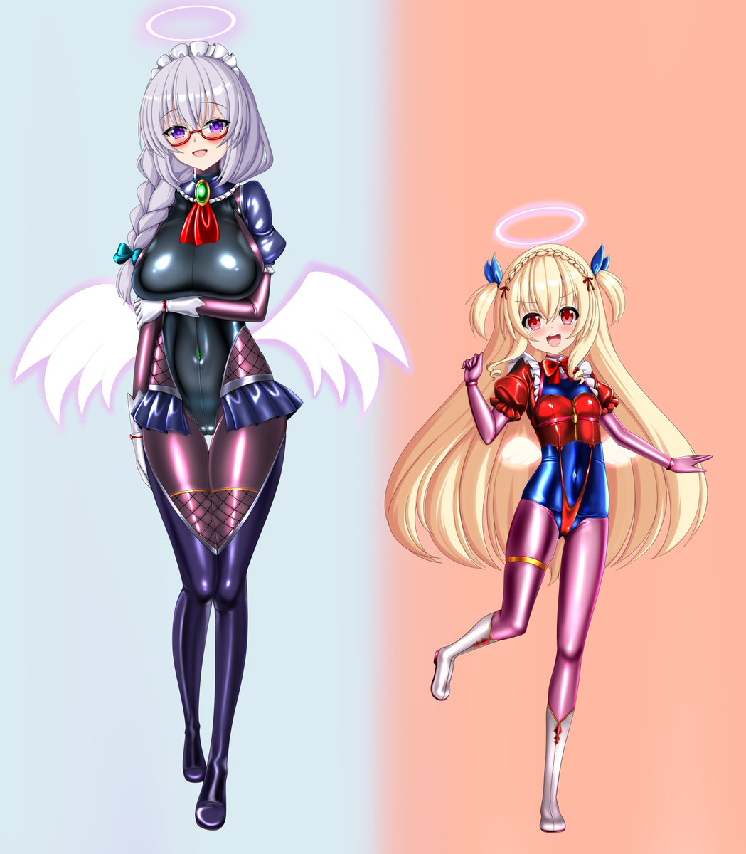 オリジナル魔法天使ちゃんその9,10人目です!
今回のコンセプトは対魔忍風メイドとロリお嬢様スク水衣装風です☺️
最初親子設定のキャラにしようと思ったけど、この形に収まりました!
集合絵も置いておきます! 