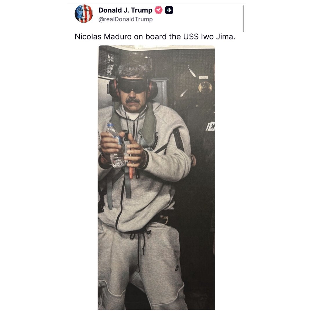 EricLDaugh's tweet image. 🚨 HOLY CRAP. President Trump just posted narco-terrorist Nicolas Maduro aboard the USS Iwo Jima

BAD*SS!

We got him.

FAFO. 🔥🔥