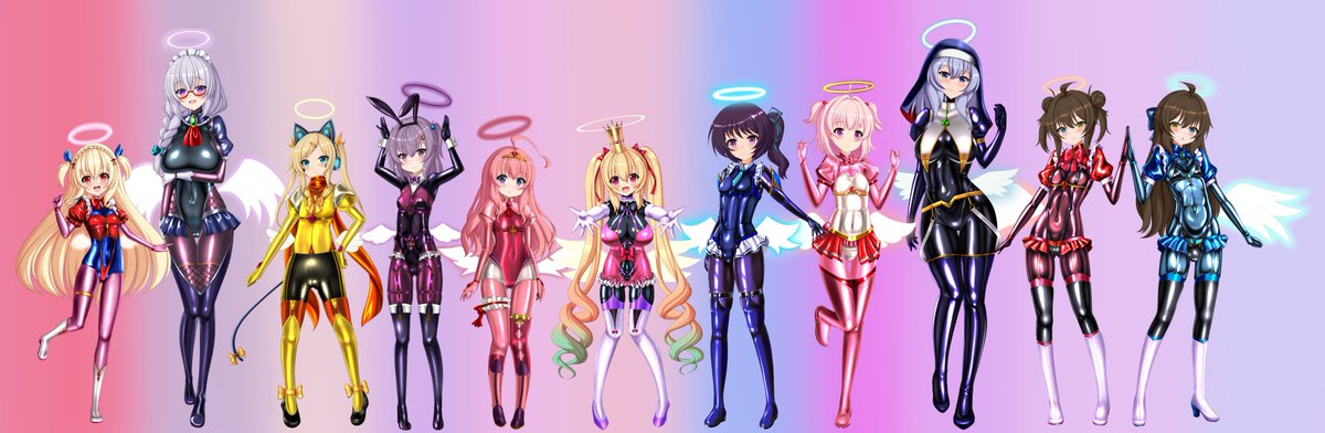 オリジナル魔法天使ちゃんその9,10人目です!
今回のコンセプトは対魔忍風メイドとロリお嬢様スク水衣装風です☺️
最初親子設定のキャラにしようと思ったけど、この形に収まりました!
集合絵も置いておきます! 