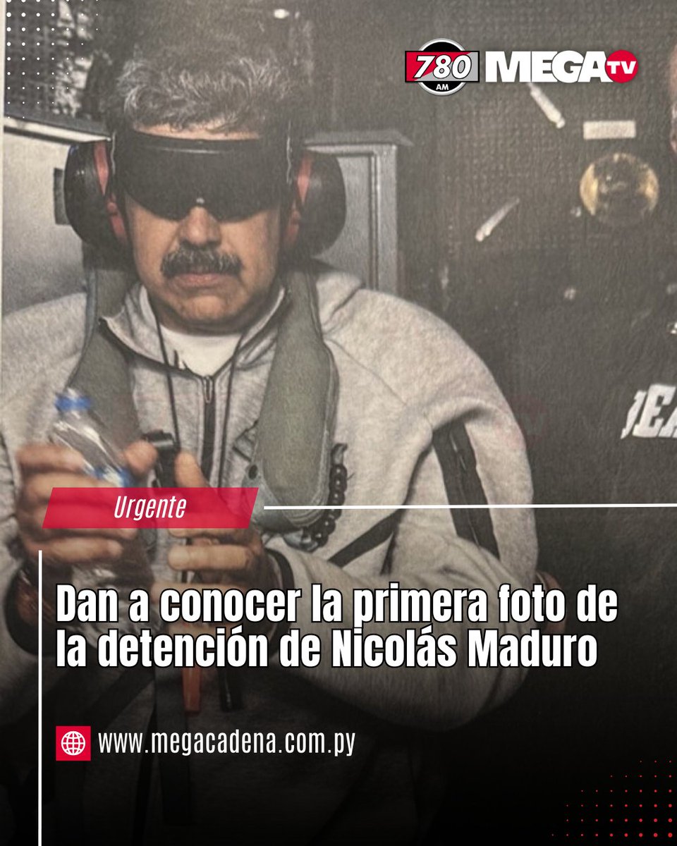 URGENTE |

➡El presidente de los Estados Unidos, Donald Trump, dio a conocer la imagen del momento de la detención de Nicolás Maduro, la publicación se dio en su cuenta de Truth Social.

#780AM <a href="/Megatv_py/">MEGA TV</a>