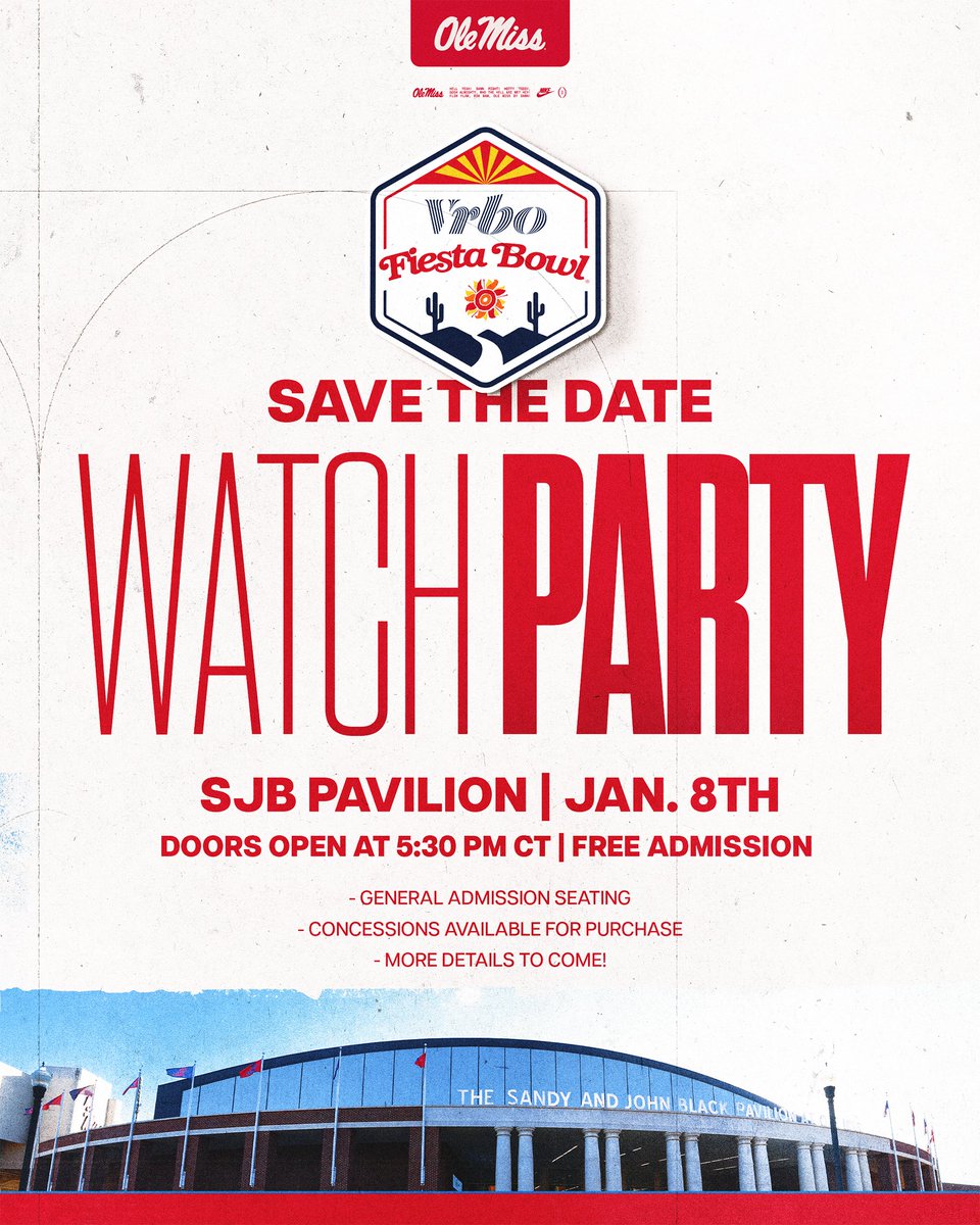 OleMissFB's tweet image. Can’t make it to Arizona? We got you covered 😤

@Fiesta_Bowl watch party in the SJB Pavilion‼️

#FiestaBowl x #HottyToddy